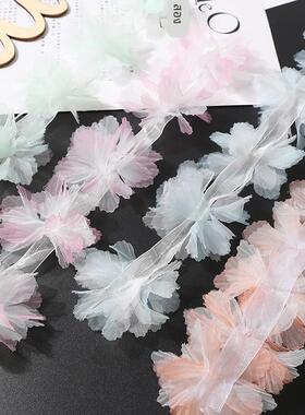 欧根纱渐变立体纱花花朵 DIY手工汉服头饰服饰婚庆缝纫婚纱花假花