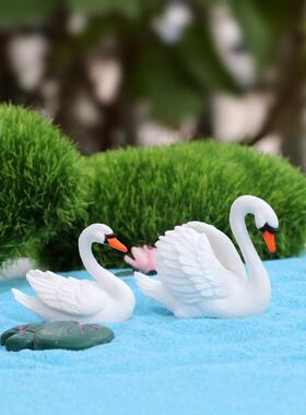 仿真动物黑白天鹅模型大白鹅情侣公仔塑料手办玩偶苔藓微景观摆件