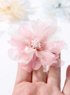 8cm 欧根纱立体布艺芙蓉纱花 假花 diy手工素材服饰裙子装饰辅料