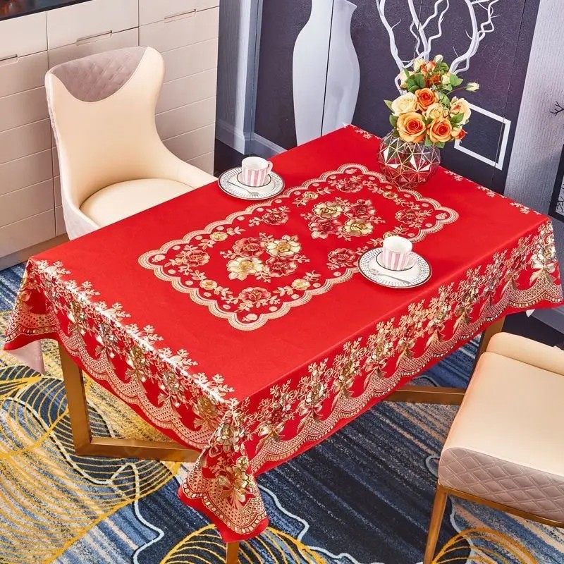 【下单立减50】中式新年红色圆桌布防水防油防烫餐桌布免洗PVCJL,淘宝优惠券,粉丝福利购,淘宝优惠卷