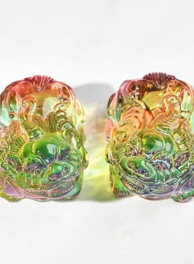 招财黄水晶貔貅琉璃摆件