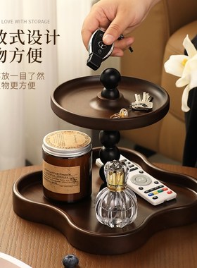 2025新款实木托盘客厅家用收纳摆件高端精致高颜值轻奢置物架