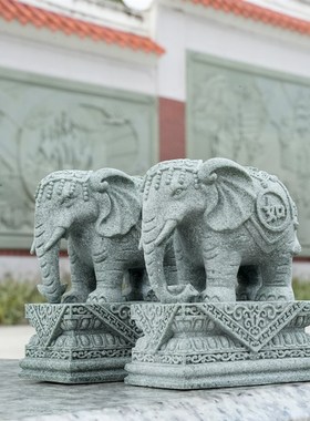 青石大象招财镇宅摆件一对客厅办公桌摆放玄关庭院吸水象工艺品