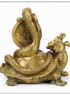 纯铜金钱玄武摆件龟蛇摆件铜龙龟风水家居装饰工艺品