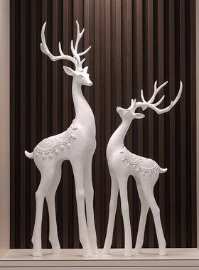 新中式艺术鹿玄关壁龛摆件高级感现代客厅电视柜装饰品落地摆件