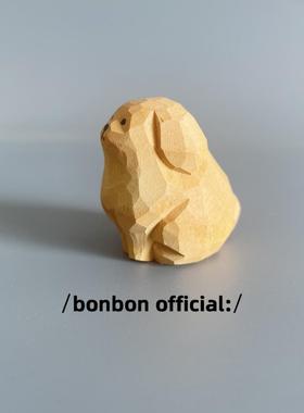 手工雕刻木雕可爱治愈小狗金毛摆件办公室书桌桌面汽车中控台装饰