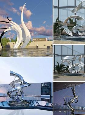 大型不锈钢圆环浪花定制动物园林景观校园地标雕塑建筑售楼处摆件