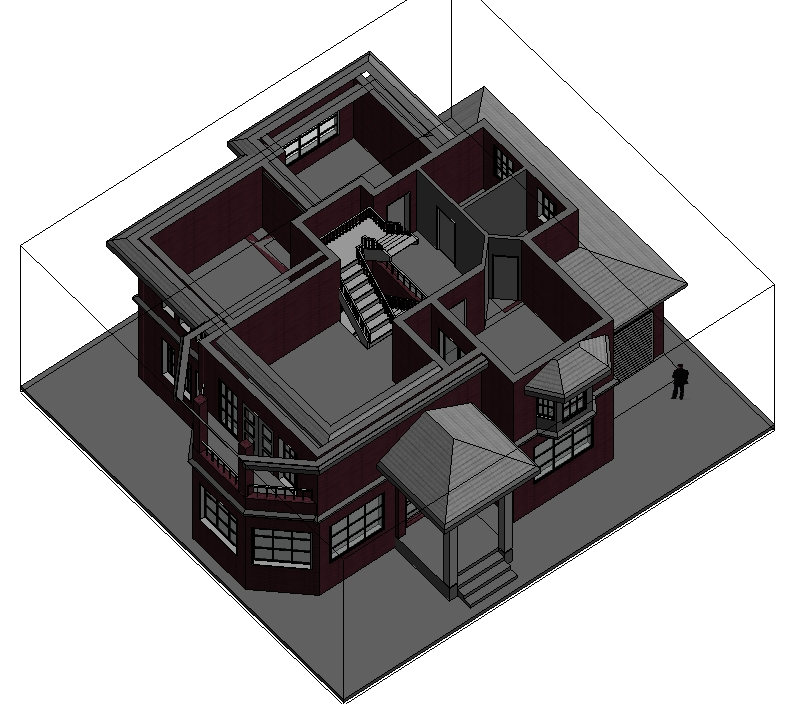 Revit欧式小别墅BIM三维建模成品三层模型2020版本无CAD图纸-图2