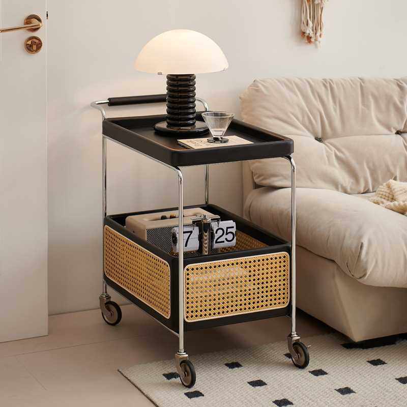 中古风实木小推车收纳架双层托盘收纳筐可移动带扶手置物架小推车,淘宝优惠券,粉丝福利购,淘宝优惠卷