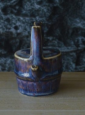 仿古瓷器 复古民国风格 蓝釉水桶式水滴 文房砚滴 古董古玩摆件