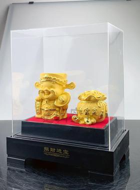 新款上市绒沙金工艺品哈哈财神聚宝盆两件套招财进宝摆件