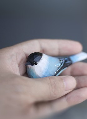 鹿妖商店 肥啾 木雕小鸟 礼物 喜鹊 欢喜青鸟 纯手工实.木桌面摆