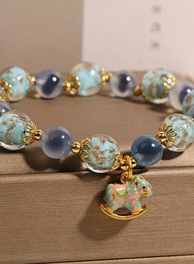 天然蓝色糖心玛瑙手链女轻奢小众精致夜光琉璃水晶手串送闺蜜礼物