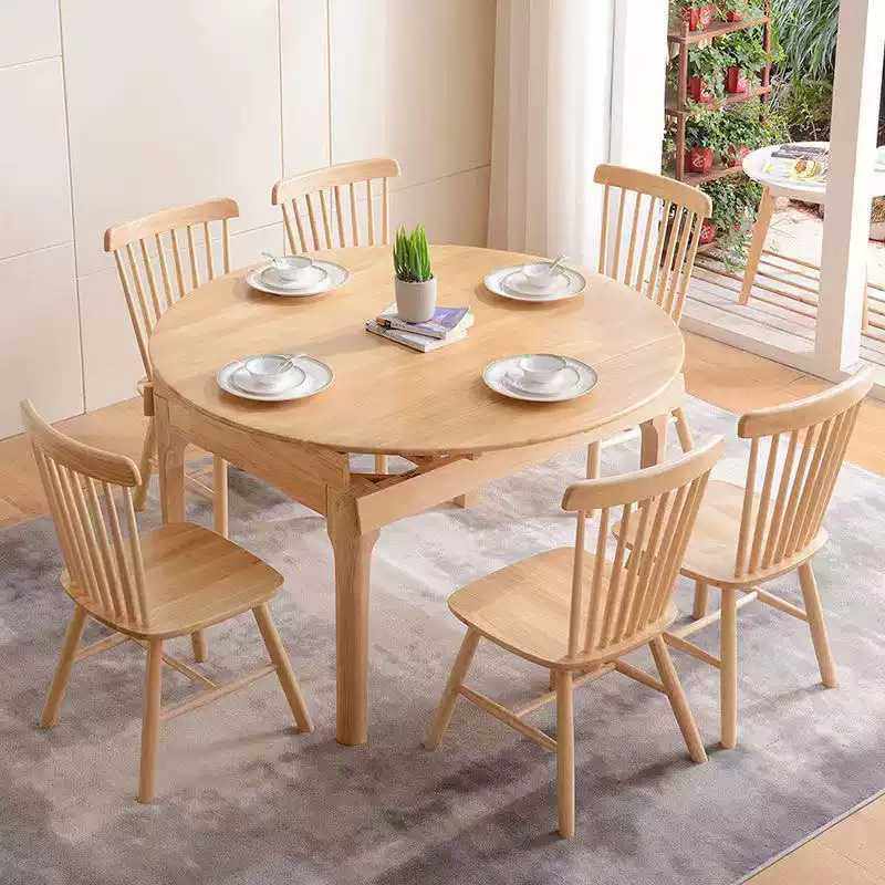 北欧全实木餐桌家用简约现代小户型餐桌椅组合可变圆桌伸缩吃饭桌,淘宝优惠券,粉丝福利购,淘宝优惠卷