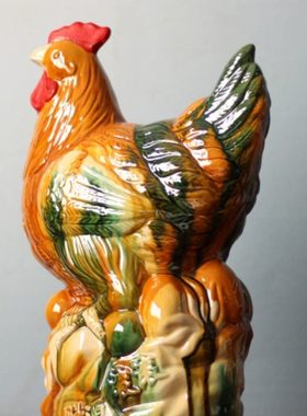陶瓷鸡唐三彩公鸡母鸡客厅电视柜财源滚滚工艺品摆件开业礼品