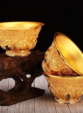 藏式六字真言掐丝供水杯供水碗佛前杯单碗7cm合金梅花供奉杯 一个