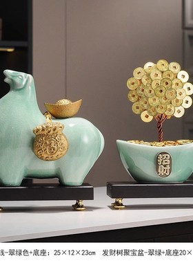 马上有钱摆件陶瓷招财老板办公y室客厅桌面高档家居装饰品开业礼
