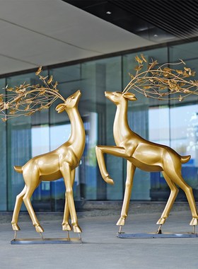 玻璃钢雕塑鹿园林创意景观几何铁D艺镂空鹿户外售楼处摆件定制