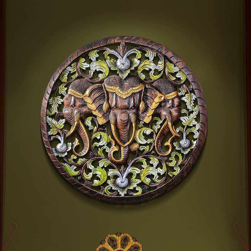 异丽泰国木雕墙饰吉祥大象挂件东南亚风格电视背景墙装饰玄关壁挂,淘宝优惠券,粉丝福利购,淘宝优惠卷