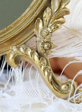 出口欧洲宫廷风梳妆镜复古金桌面化妆镜子装饰镜台镜摆件