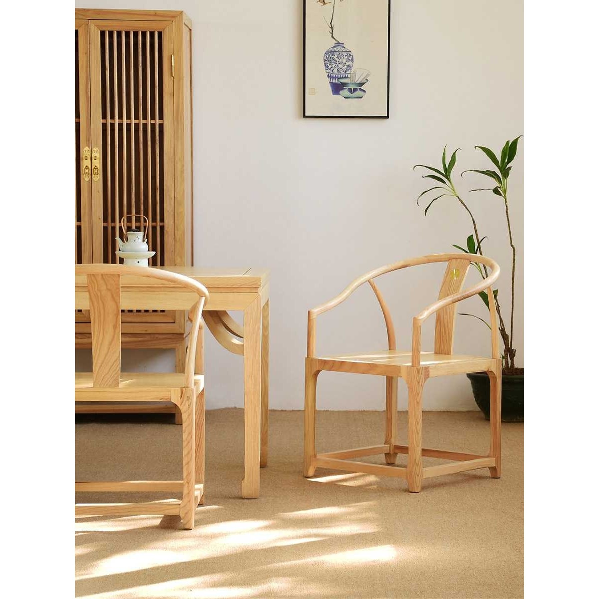 圈椅实木太师椅新中式休闲椅餐椅茶椅家用椅洽谈椅牛角椅书桌椅子 - 图0