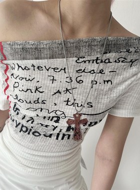 atmshop夸张琉璃洒金十字架吊坠长款项链y2k千禧复古辣妹毛衣链