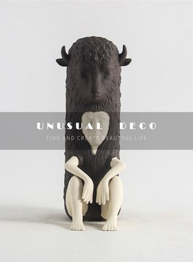 简约抽象陶瓷羊人雕塑摆件x样板间酒店客厅玄关动物软装饰品