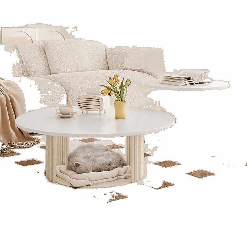 法式奶油风茶几组合猫窝储藏茶几实木椭圆形小茶几极简小户型茶几,淘宝优惠券,粉丝福利购,淘宝优惠卷