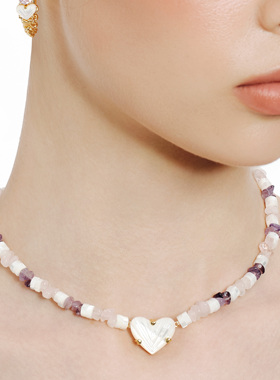 GdV爱心系列贝母爱心天然石项链轻奢简约锁骨链新年礼物送女友