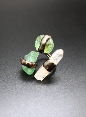 欧美饰品配饰产地 个性夸张复古戒指黄水晶戒指白水晶开口指环