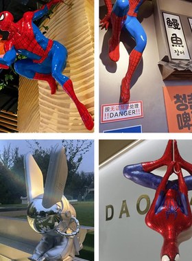 户外门头网红店爬墙打卡通v熊猫装饰玻璃钢雕塑商场壁挂屋顶大摆