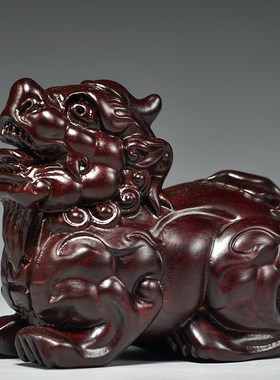 黑檀木雕貔貅摆件实木p一对家居客厅电视柜装饰送礼工艺品创意礼