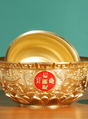 黄铜八方来财聚宝盆摆件家用镇宅