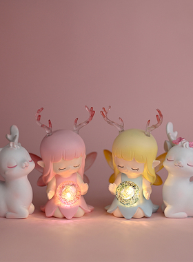 可爱小鹿与女孩少女n心小夜灯房间装饰卧室摆件治愈系生日礼物女