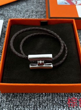 轻奢风法式优雅气质时尚大方双层皮绳镀L金手錬男女情侣同款七夕