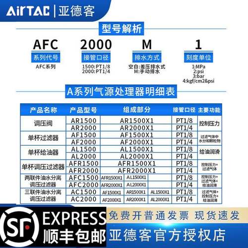 亚德客AFC2000气压油水分离过滤器空压机气动调压阀二联件AFR2000 - 图2
