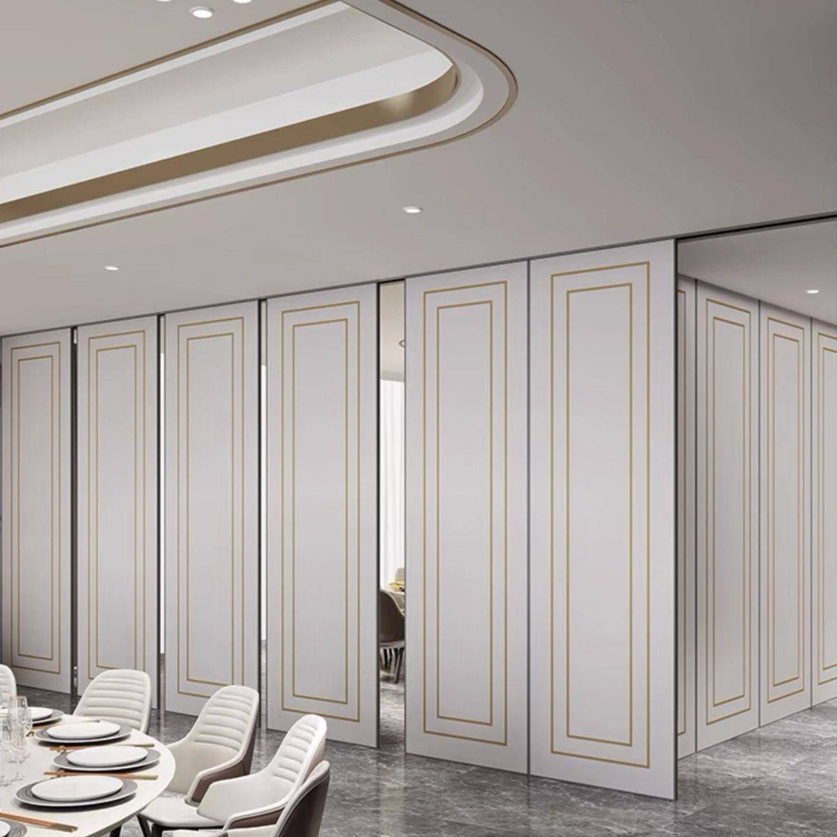 酒店移动隔断墙屏风饭店包厢活动高隔断吊轨隔音推拉折叠门板 - 图1