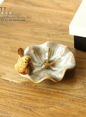 摆件欧式家居饰品陶瓷烟灰缸装饰盘子干果盘小装饰麻雀果盘皂托