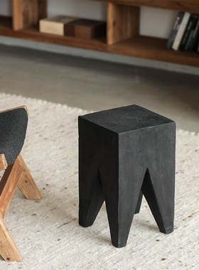 风黑色实木四脚矮方凳小边几z民宿装饰复古做旧沙发小茶几凳子