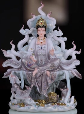 白玉九尾狐造像九尾狐造p像九尾狐造像家祠造像正体造像