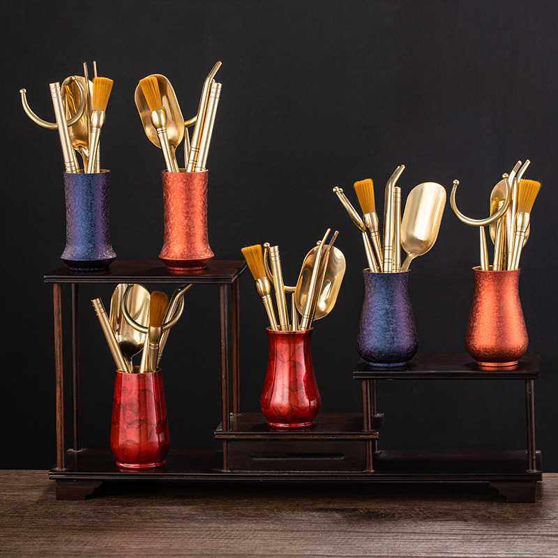 铜制六君子大漆工艺创意纯铜茶勺茶夹茶刀功夫茶具配件大全,淘宝优惠券,粉丝福利购,淘宝优惠卷