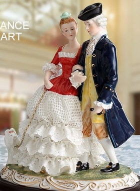 高档欧式陶瓷人物摆件r奢华 皇室马骑士美女家居客厅工艺品摆设