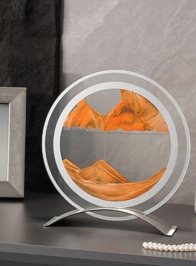 新款动景解压镜面i流沙画 画简约抽象玻璃工艺礼品摆饰沙漏创意礼