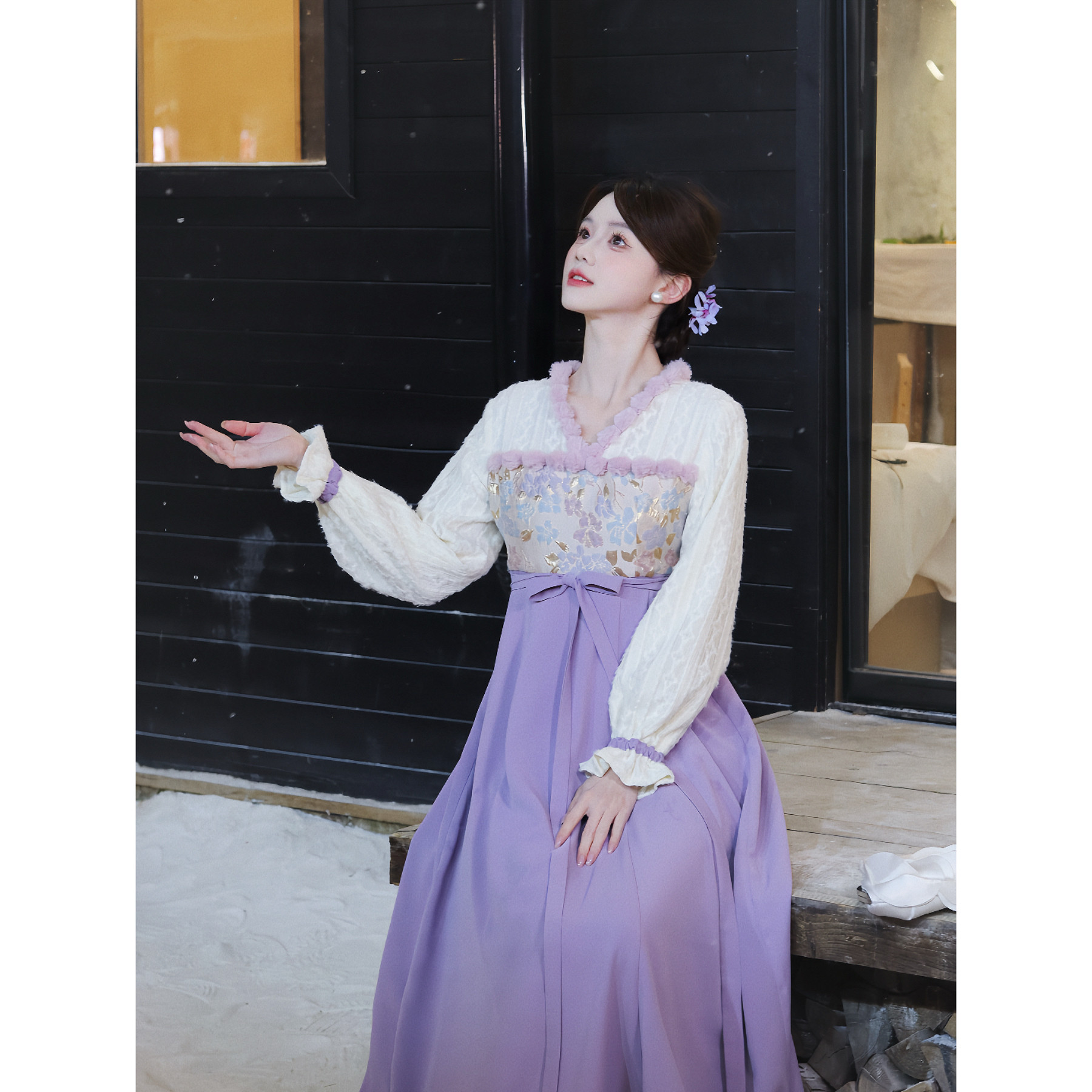 瑶西【暮色琉璃】冬季新款暮色紫织金浮雕提花新中式国风加厚连裙,淘宝优惠券,粉丝福利购,淘宝优惠卷