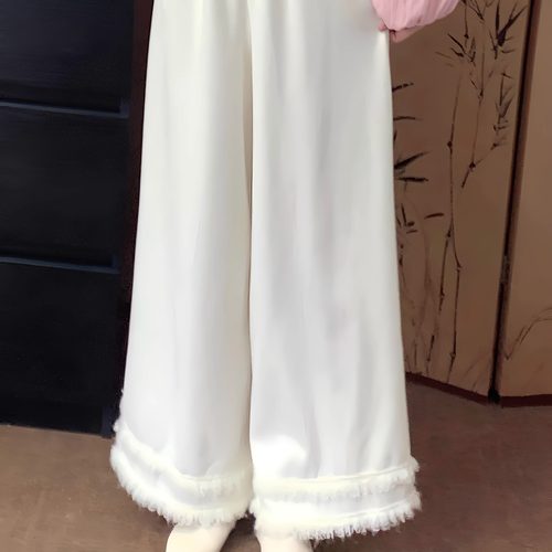 瑶西【京遥】冬季新款宽松加绒保暖花边国风新中式裤子 - 图1