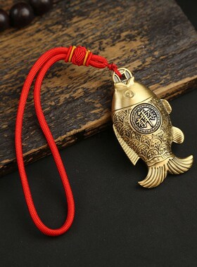 纯黄铜年年有余转转手把r件锦鲤小金鱼手盘玩黄鱼摆件家居车挂饰