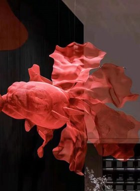 悬吊镂空金鱼g创意挂饰抽象雕塑酒店大厅商场展厅售楼部轻奢装饰