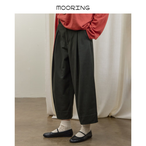MOORING泊 高腰显瘦阔腿裤松紧腰挺括九分休闲裤女26春新款 - 图0