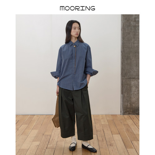 MOORING泊 高腰显瘦阔腿裤松紧腰挺括九分休闲裤女26春新款 - 图2