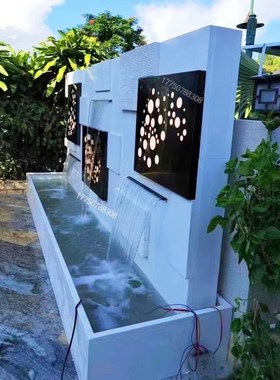 花园装饰现代简约石m材背景墙水幕流水屏风鱼池户外景观摆件庭院